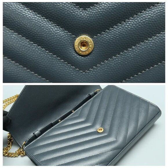 SAINT LAURENT Envelope Grey Leather Shoulder Bag 1108-011625 - Picture 8 of 12